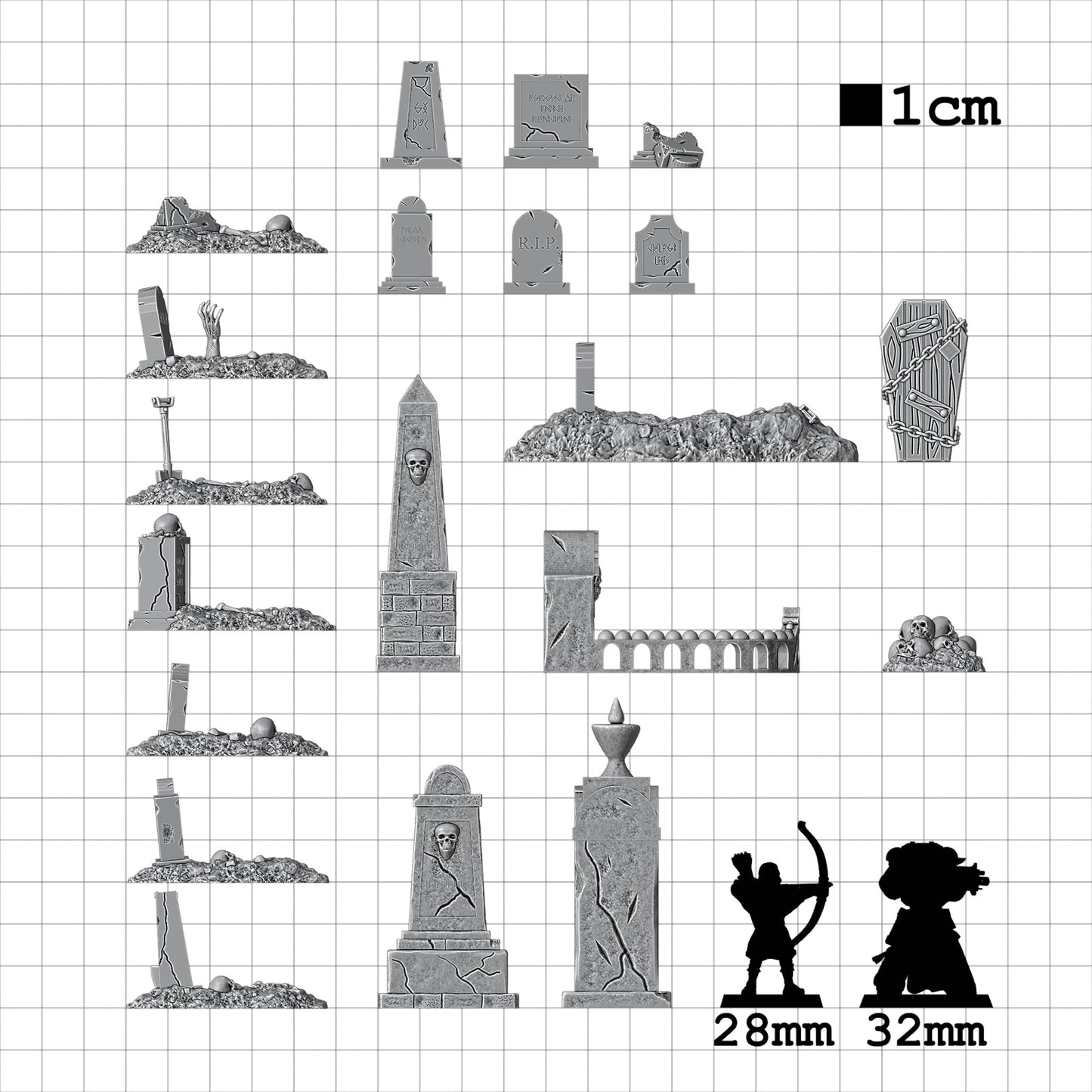 Tabletop Terrain Friedhof Set | 28mm Fantasy Scenery für DnD, RPG und Wargaming