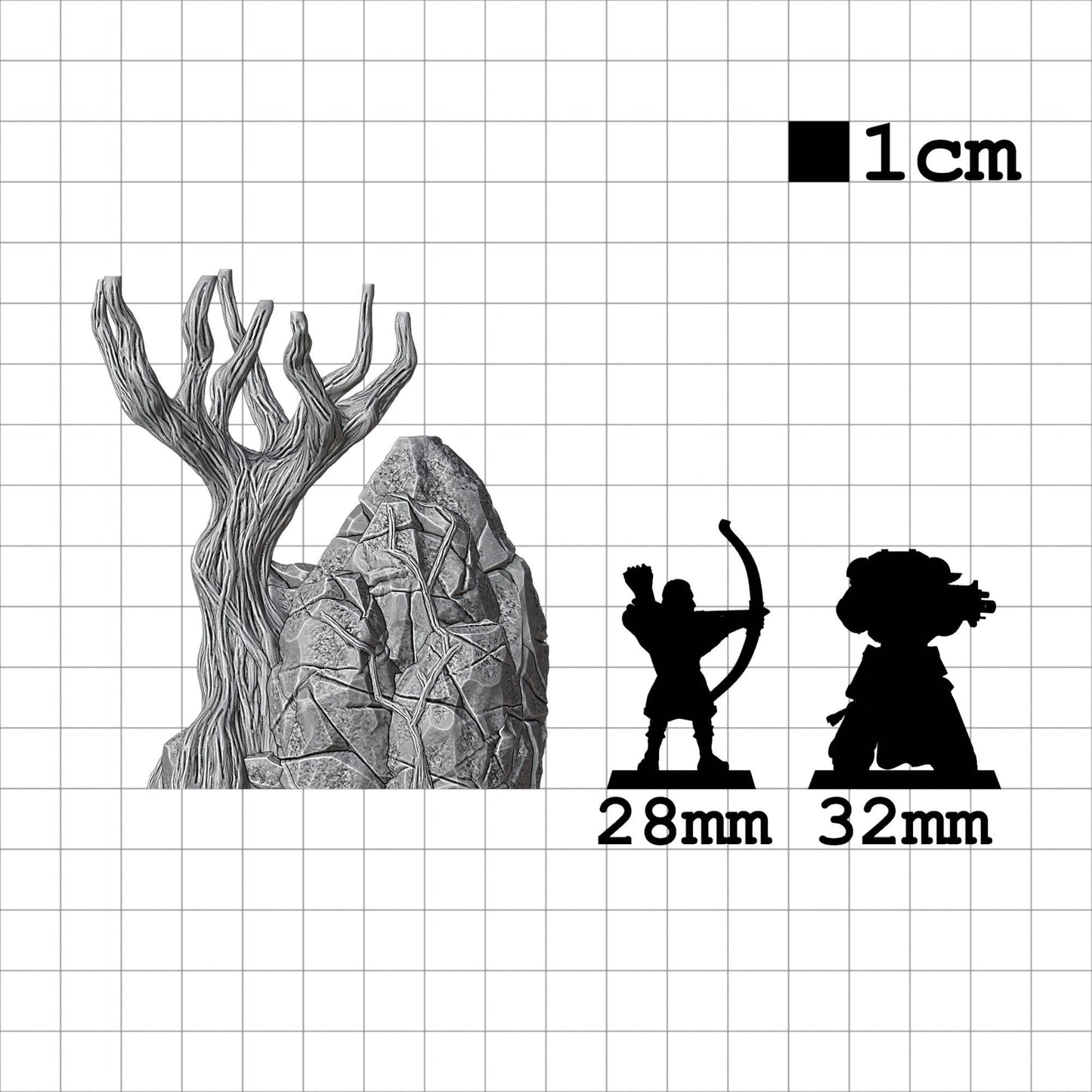 Tabletop Terrain Fels mit Baum | 28mm Fantasy Scenery für DnD, RPG und Wargaming