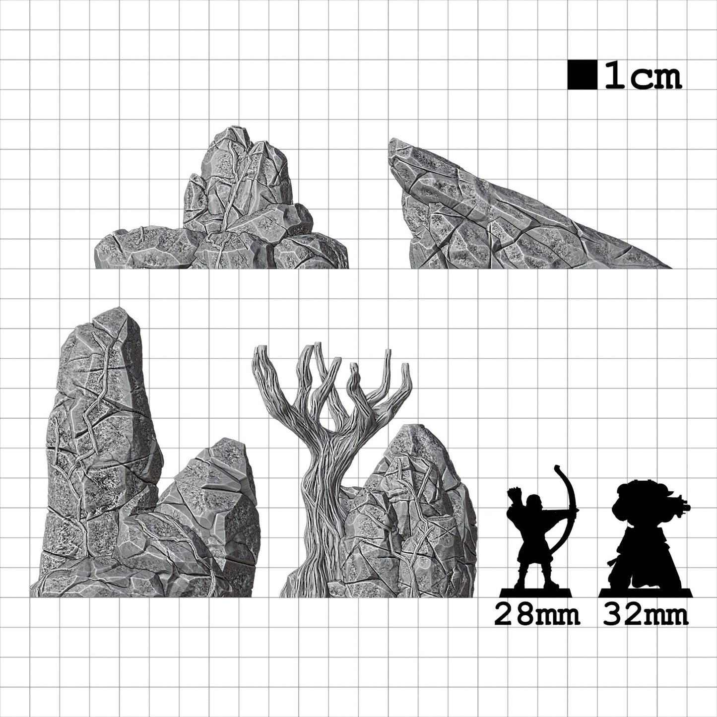 Tabletop Terrain Fels 4er Set | 28mm Fantasy Scenery für DnD, RPG und Wargaming
