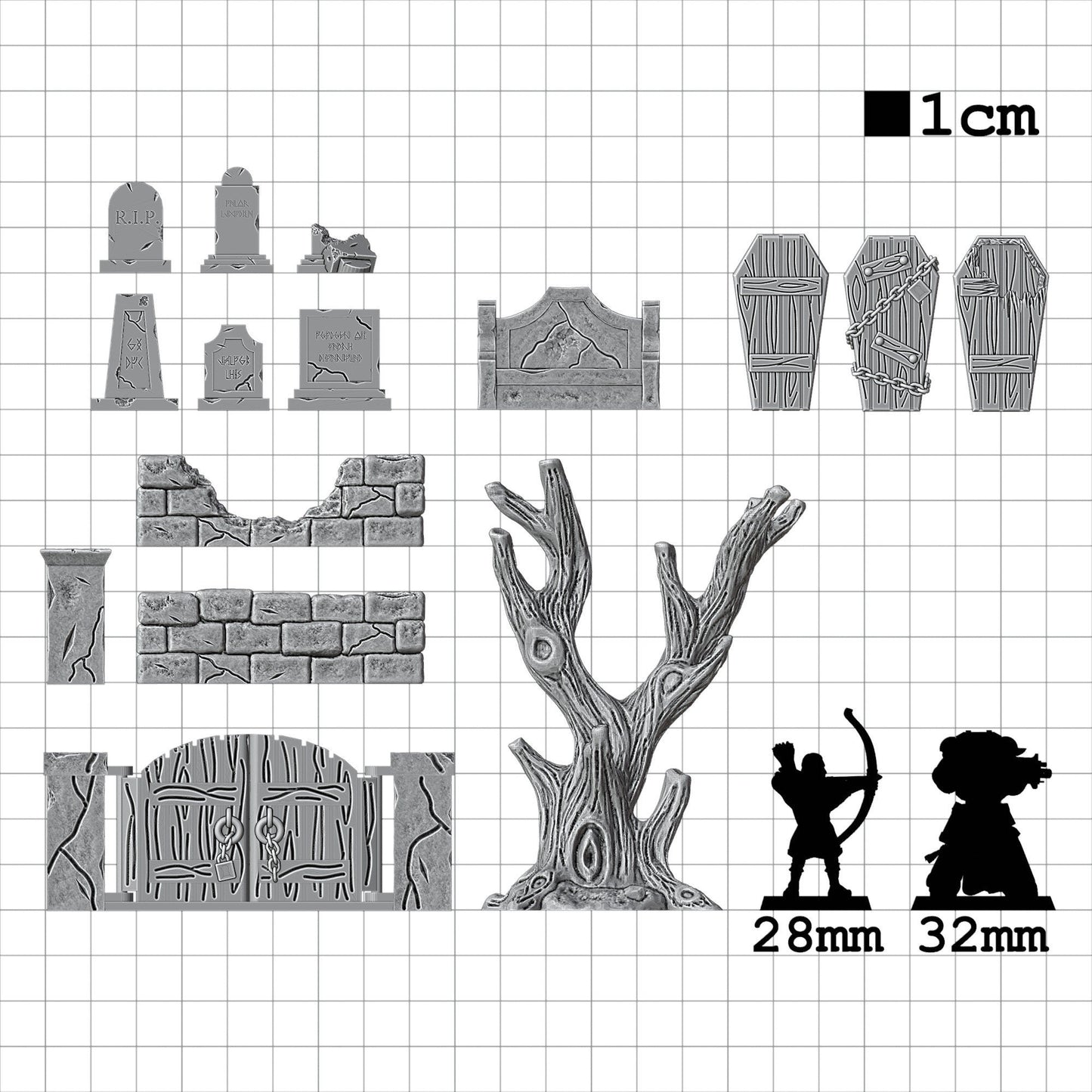 Tabletop Terrain Friedhof Set | 28mm Fantasy Scenery für DnD, RPG und Wargaming