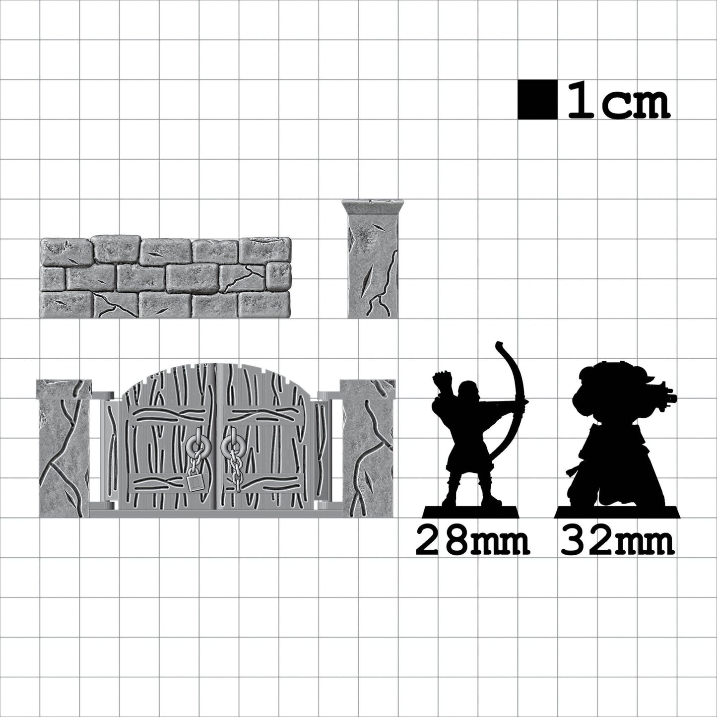 Tabletop Terrain Mauern mit Tor | 28mm Fantasy Scenery für DnD, RPG und Wargaming