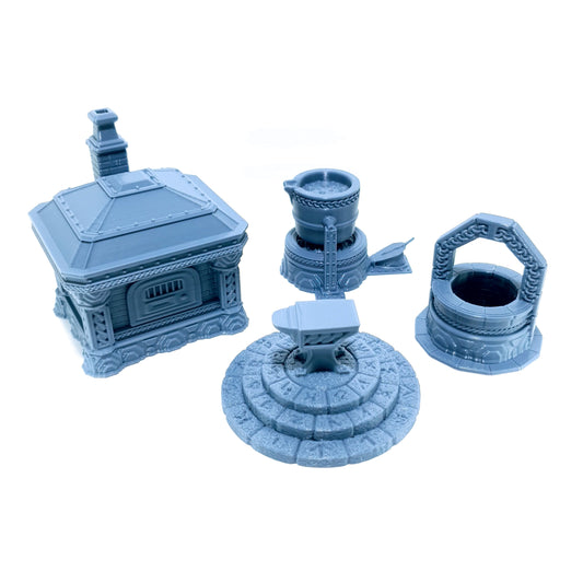 Tabletop Terrain Zwergen Schmiede Set | 28mm Fantasy Scenery für DnD, RPG und Wargaming