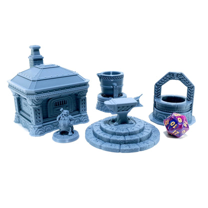 Tabletop Terrain Zwergen Schmiede Set | 28mm Fantasy Scenery für DnD, RPG und Wargaming