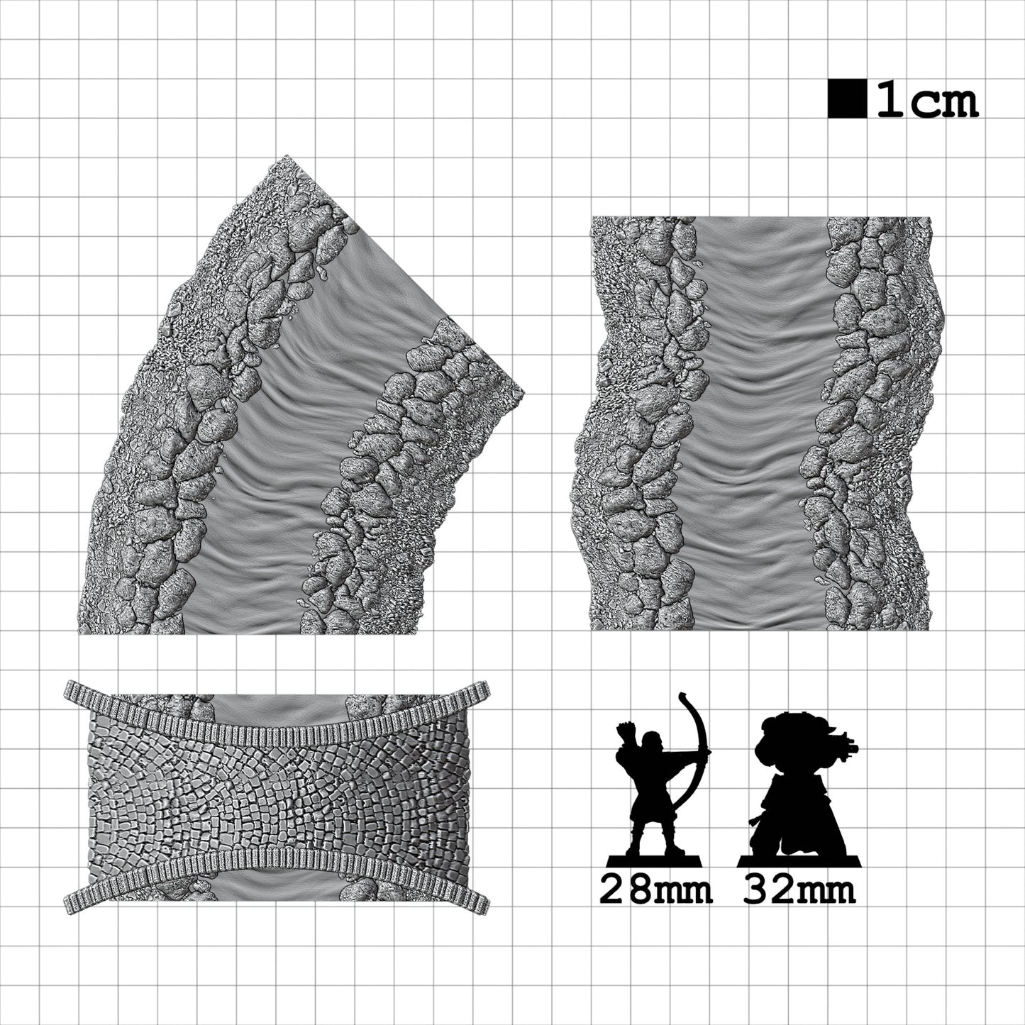 Tabletop Terrain Fluss | 28mm Fantasy Scenery für DnD, RPG und Wargaming