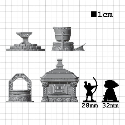 Tabletop Terrain Zwergen Schmiede Set | 28mm Fantasy Scenery für DnD, RPG und Wargaming