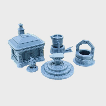 Tabletop Terrain Zwergen Schmiede Set | 28mm Fantasy Scenery für DnD, RPG und Wargaming