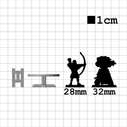 Tabletop Terrain Tisch mit Stühlen | 28mm Fantasy Scenery für DnD, RPG und Wargaming