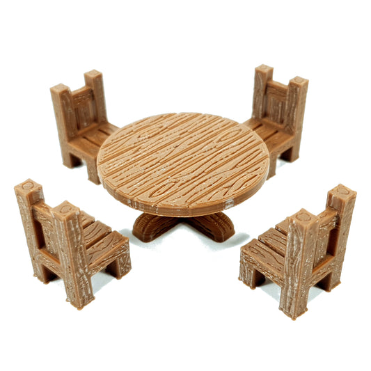 Tabletop Terrain Tisch mit Stühlen | 28mm Fantasy Scenery für DnD, RPG und Wargaming